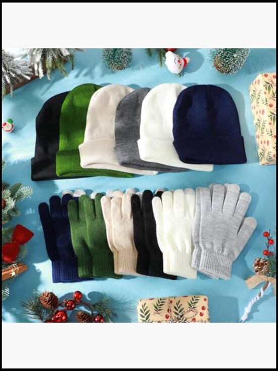 6 Beanies & 6 Touchscreen Gloves Set Stretchable Acrylic Knit Winter Accessories main image 7